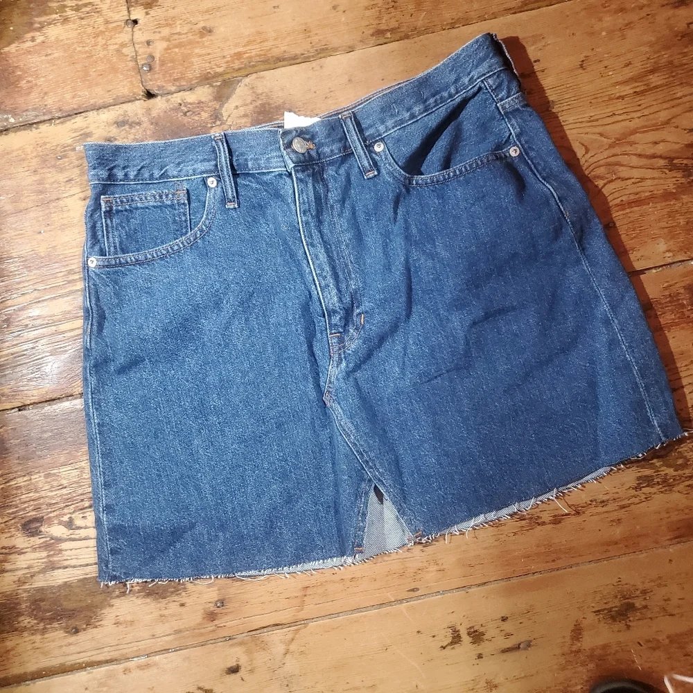 Madewell rigid denim a-line mini jean skirt raw hem